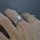 Pure Silver Open Ring Lotus Flower -  My BrioTop