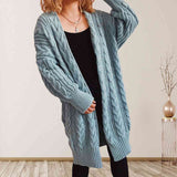 Cable-Knit Open Front Dropped Shoulder Cardigan -  My BrioTop