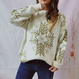 Snowflake Pattern Long Sleeve Sweater -  My BrioTop
